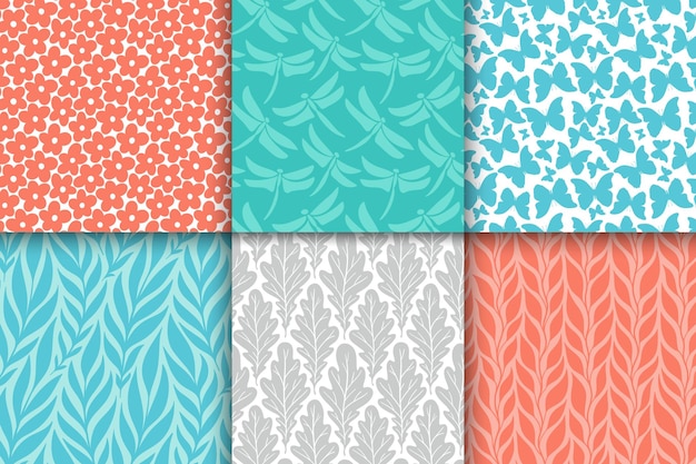 Conjunto de patrones sin fisuras de naturaleza garabato decorativo abstracto