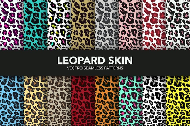 Conjunto de patrones sin fisuras de piel de leopardo vectorial Colección de texturas sin fisuras de animales Impresión de moda de piel de animal de safari de leopardo