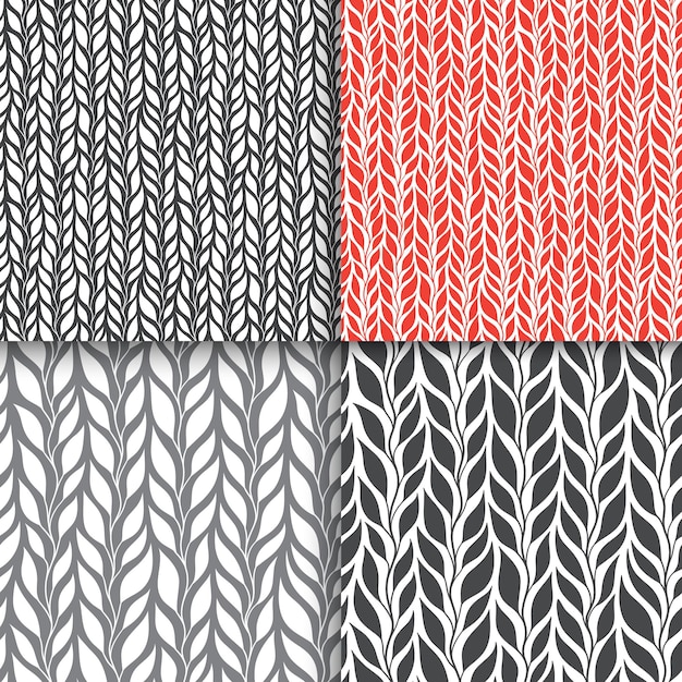 Conjunto de patrones sin fisuras de ramas y hojas de colores estilizados Naturaleza texturas universales