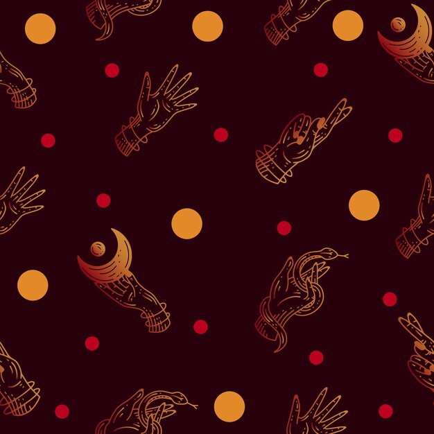 Conjunto de patrones sin fisuras Símbolo de tatuaje de minimalismo simple celestial místico con círculo aleatorio amarillo y rojo Objeto Espacio Doodle Elementos esotéricos Ilustración vintage Rojo oscuro