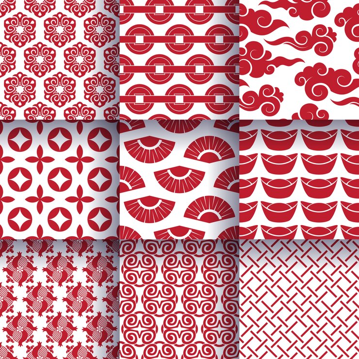 Vector conjunto de patrones sin fisuras de símbolos tradicionales chinos.