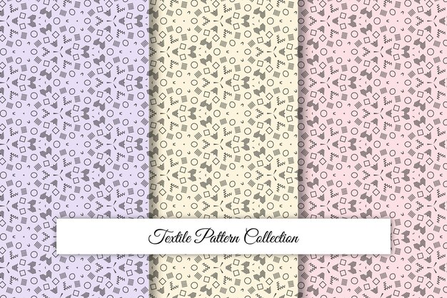 Conjunto de patrones sin fisuras simples geométricos dibujados a mano Patrón de símbolo textil aleatorio minimalista abstracto Colección de muestras de patrones sin fisuras vector de fondo