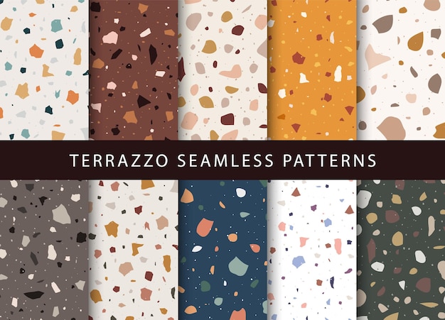 Conjunto de patrones sin fisuras de textura de terrazo veneciano Decoración interior minimalista