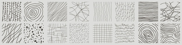Conjunto de patrones sin fisuras texturizados dibujados a mano. Texturas simples para el fondo. Ilustración vectorial