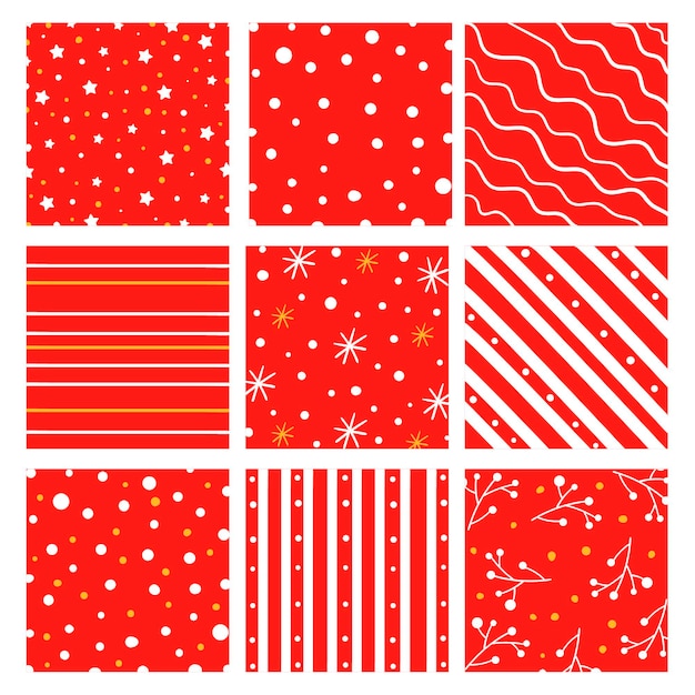 Conjunto de patrones sin fisuras de vacaciones de invierno Colección de fondo con textura geométrica simple
