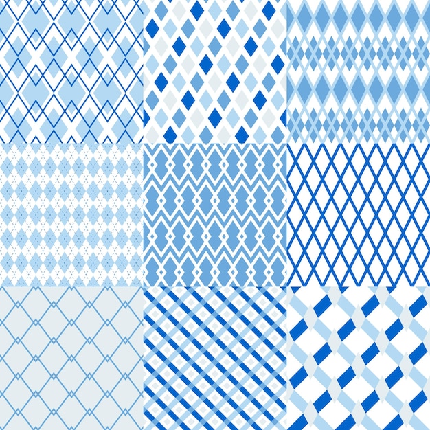 Conjunto de patrones sin fisuras vectoriales Texturas geométricas con estilo modernas con líneas y rombos