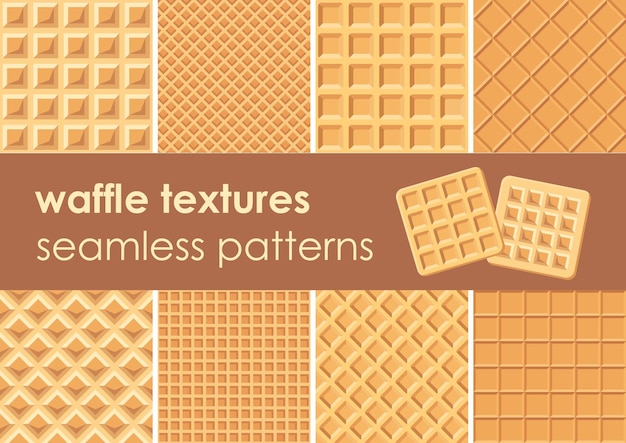 Vector conjunto de patrones sin fisuras de waffle. 8 texturas tradicionales.