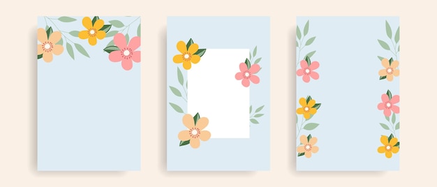 Conjunto de patrones florales artísticos con bordes Marcos con flores