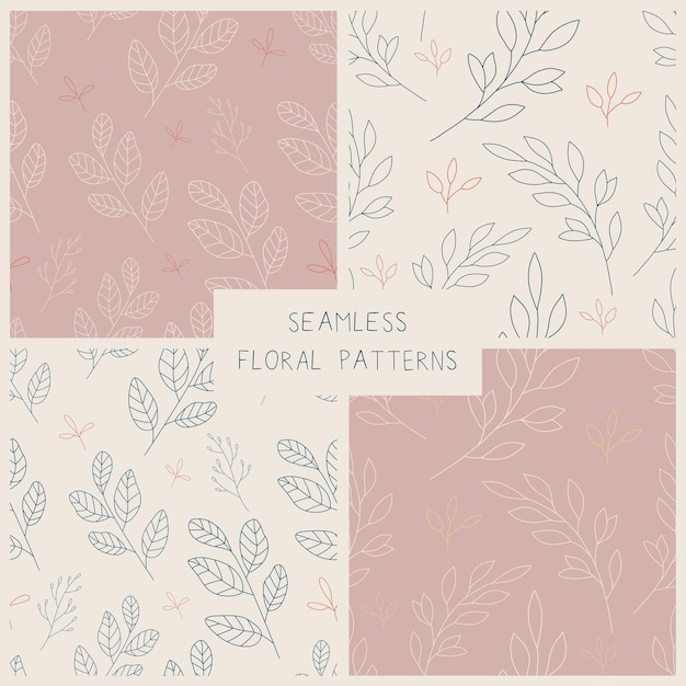conjunto de patrones florales dibujados a mano arte de línea flores núcleo del país