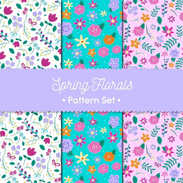 Vector conjunto de patrones florales de primavera