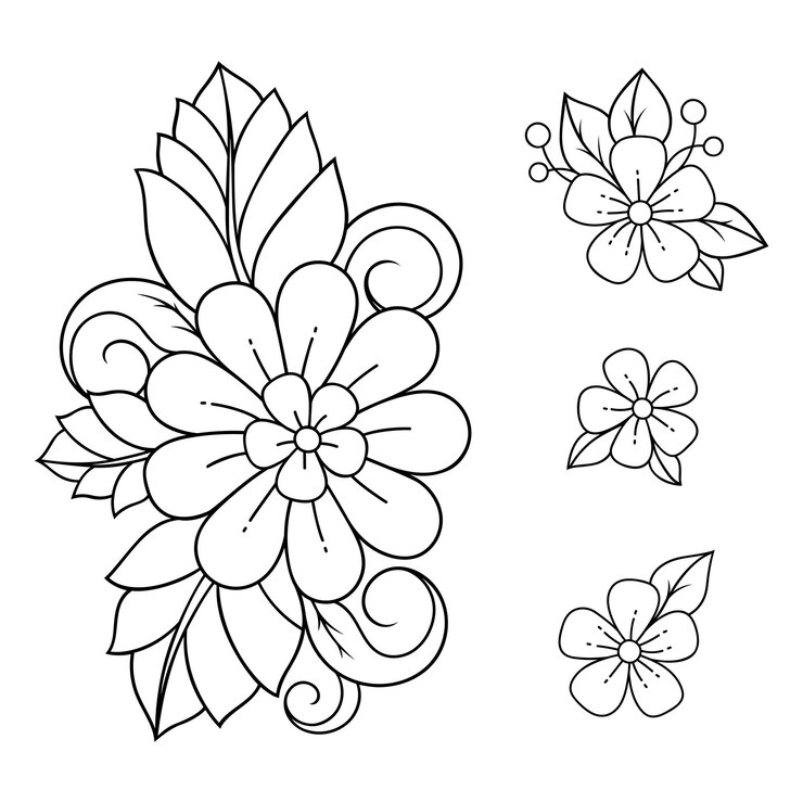 Vector conjunto de patrones de flores de mehndi para dibujo de henna y decoración de tatuajes en estilo indio oriental étnico adorno de garabato ilustración de vector de dibujo manual de contorno