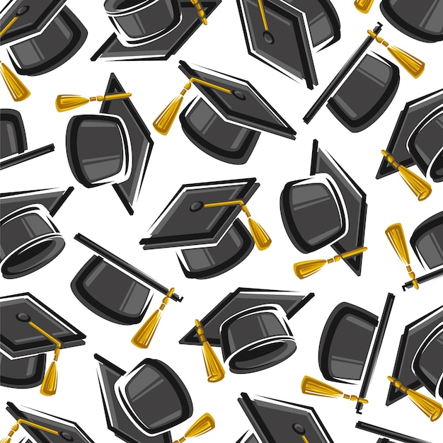 Conjunto de patrones de fondo de graduación Ícono de colección Cap de graduación Vector