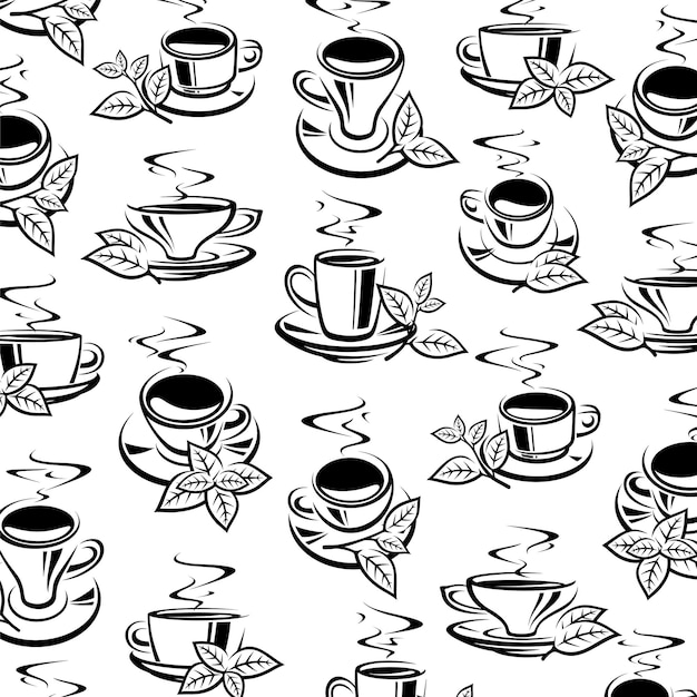 Conjunto de patrones de fondo de taza de té Vector de icono de colección de té