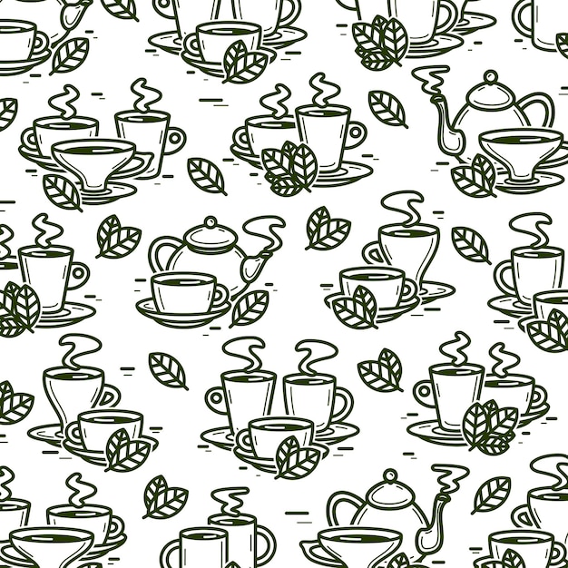 Conjunto de patrones de fondo de taza de té Vector de icono de colección de té
