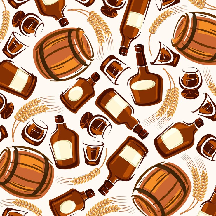 Vector conjunto de patrones de fondo de whisky icono de colección de whisky vector