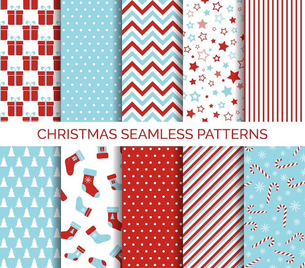 Conjunto de patrones y fondos vectoriales sin costuras de Navidad