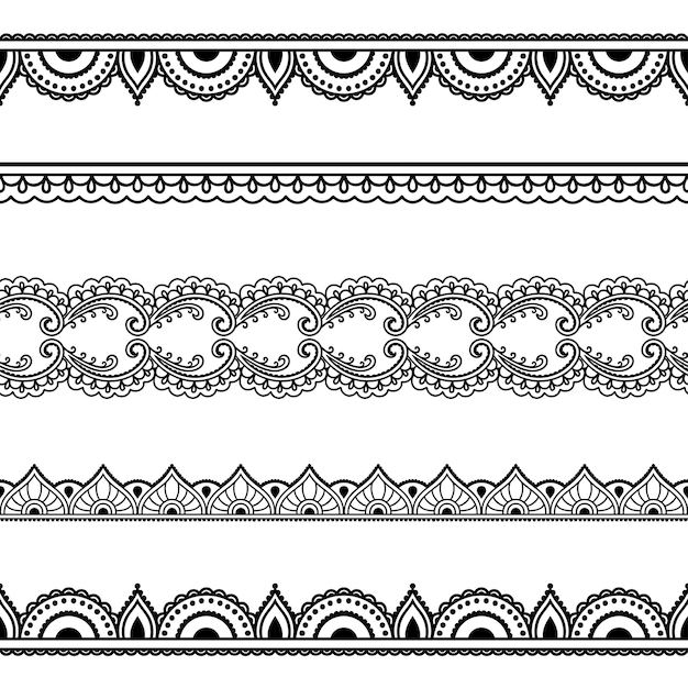 Conjunto de patrones de fronteras sin costuras Mehndi.