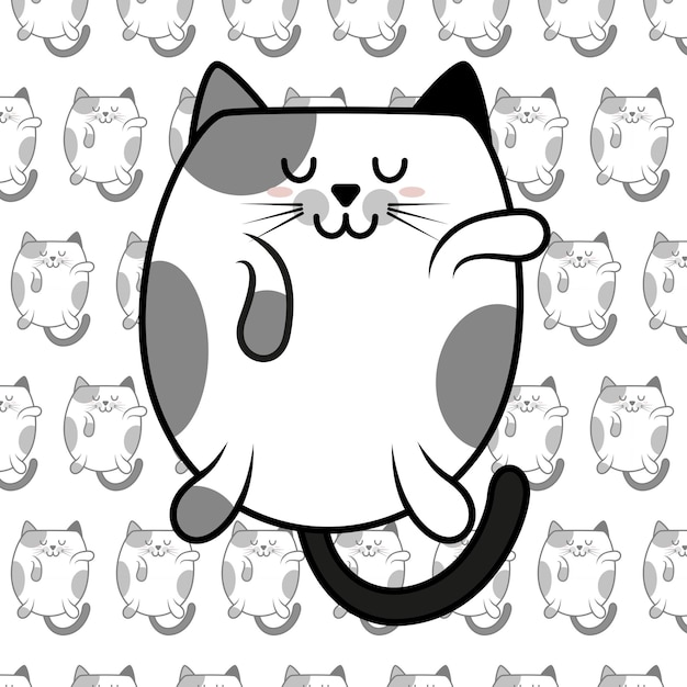 conjunto de patrones de gatos kawaii blancos e ilustración de estilo anime vectorial