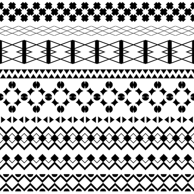 Conjunto de patrones geométricos de bordes sin costuras sobre fondo blanco