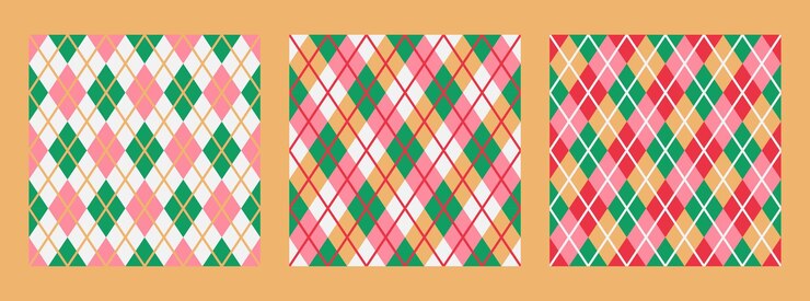 Vector conjunto de patrones geométricos sin costuras en verde, rosa, rojo y blanco