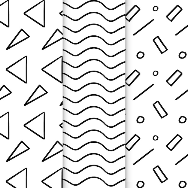 Conjunto de patrones geométricos dibujados a mano abstracto