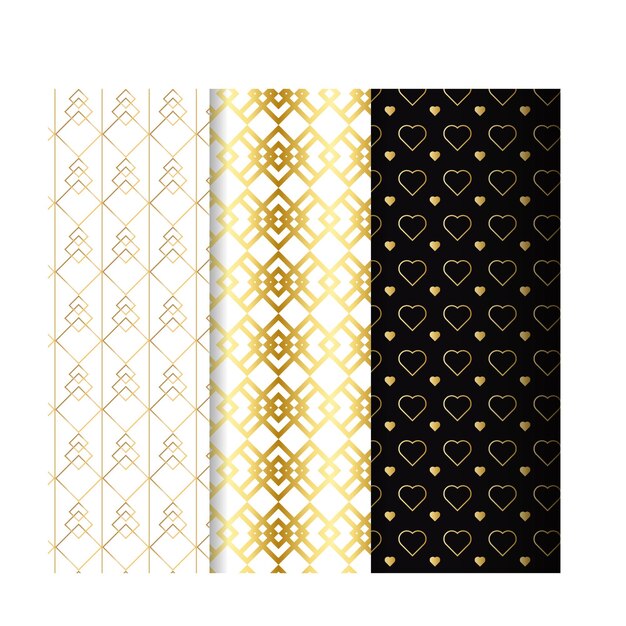 Conjunto de patrones de lujo sin costuras vectoriales Colección de patrones ornamentales en color azul marino y dorado