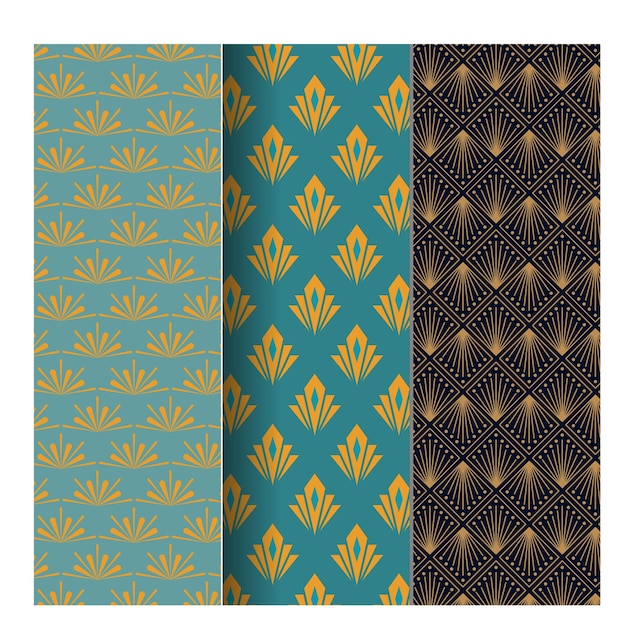 Conjunto de patrones de lujo sin costuras vectoriales Colección de patrones ornamentales en color azul marino y dorado