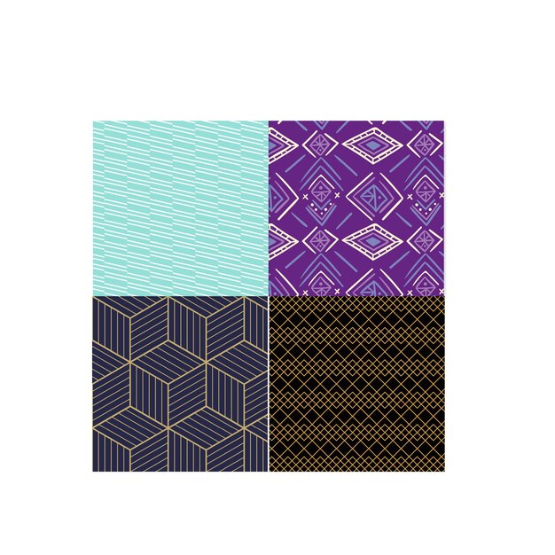 Conjunto de patrones de lujo sin costuras vectoriales Colección de patrones ornamentales en color azul marino y dorado