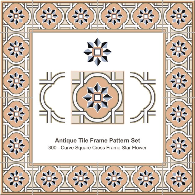 Conjunto de patrones de marco de azulejos antiguos Curva Cuadrado Marco de cruz Estrella Flor