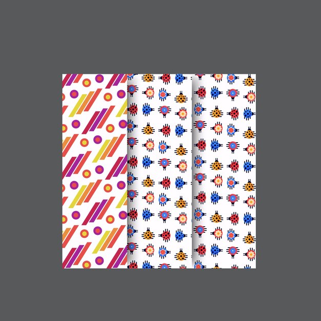 Conjunto de patrones de medio tono vectorial abstracto Patrones geométricos retro de fantasía Decoración de líneas sin costuras patte