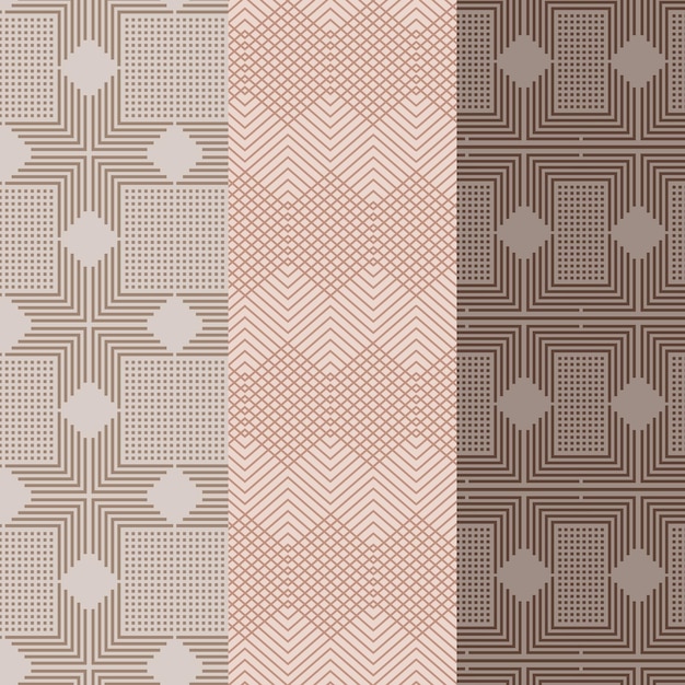 Un conjunto de patrones modernos abstractos vectoriales sin costuras con líneas y formas geométricas