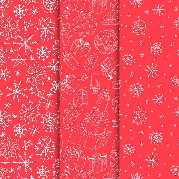 Conjunto de patrones de Navidad transparente de vector diseño dibujado a mano Feliz Navidad fondos de dibujo