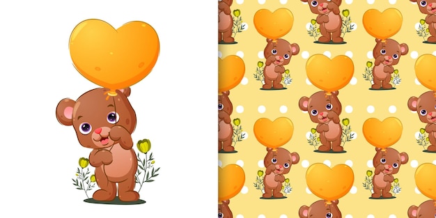 El conjunto de patrones del oso sostiene el globo de colores brillantes.