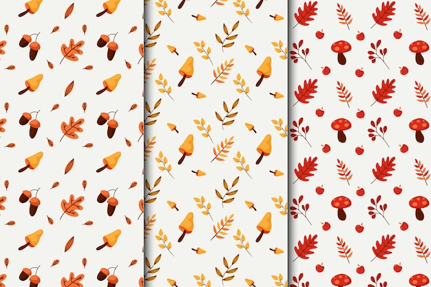 Vector conjunto de patrones de otoño de diseño plano