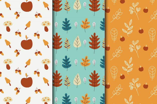 Conjunto de patrones de otoño de diseño plano