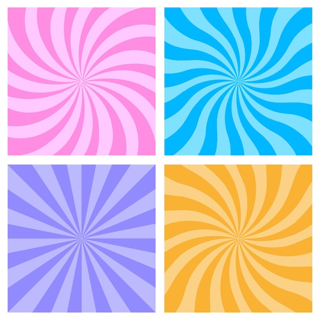 El conjunto de patrones de remolino radial de colores Ilustración vectorial EPS 10