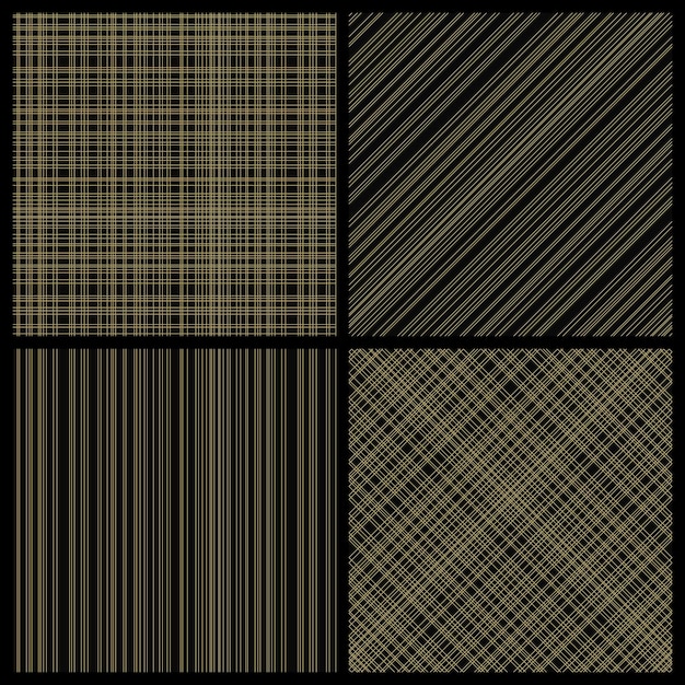Conjunto de patrones de sombreado sin costuras Escotilla de oro sobre fondo negro Líneas cruzadas vector fondo sin costuras