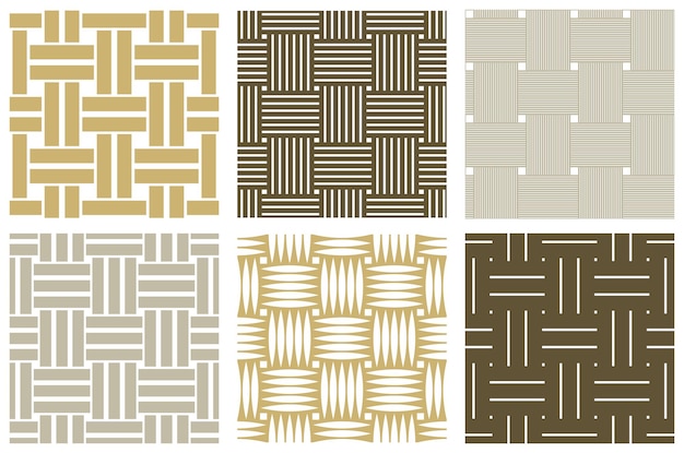 Conjunto de patrones de tejido vectorial sin inconvenientes, fondos lineales con líneas cruzadas, fondos de pantalla de mosaico repetidos de punto textil, diseños mínimos simplistas perfectos.