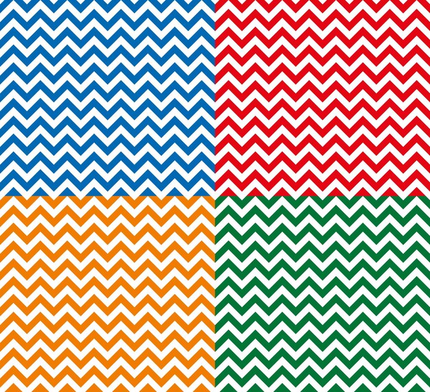 Conjunto de patrones de textura de tela en zigzag sin costuras. Ilustración vectorial