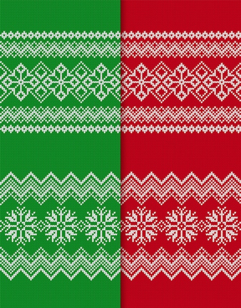 Conjunto de patrones de tricot de Navidad Tricotado Xmas fondo sin costura Impresión verde roja de invierno festivo