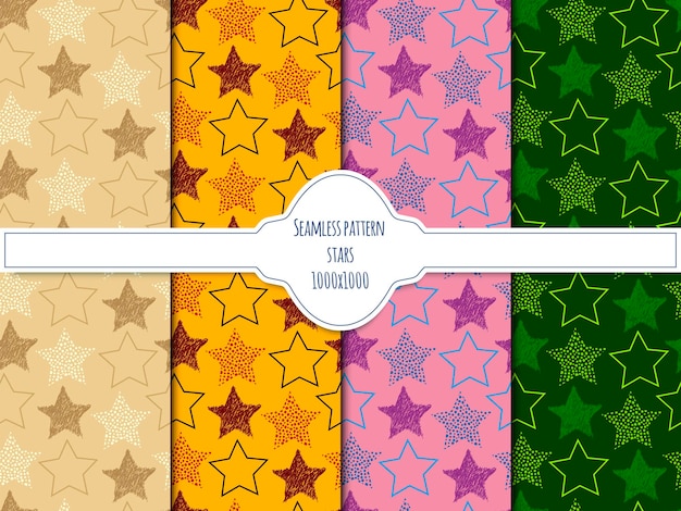 Un conjunto de patrones vectoriales sin costuras con estrellas dibujadas a mano