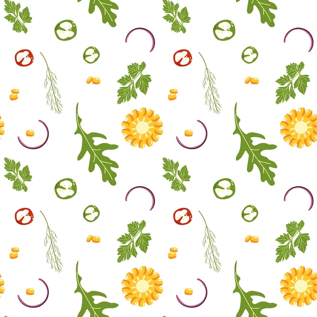 Conjunto de patrones vegetales saludables Maíz Rúcula Ilustración dibujada a mano Repetir fondo para fondo de pantalla