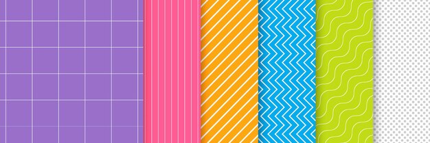 Conjunto de patrones de zigzag de onda de puntos de círculo de línea sin costura geométrica en fondo colorido cuadrado
