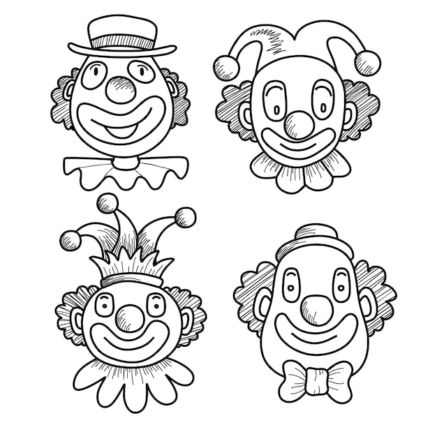 Vector conjunto de payaso doodle dibujado a mano.