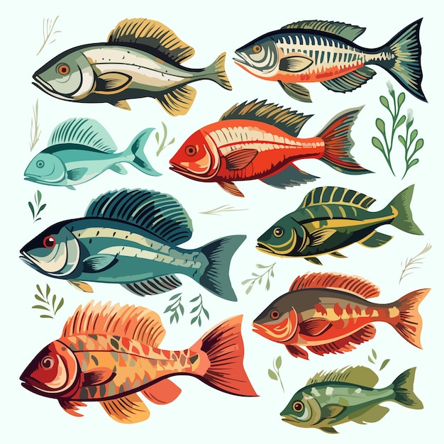 Vector conjunto de peces marinos vectoriales