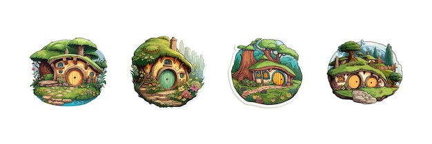 Conjunto de pegatinas para el agujero del hobbit diseño de ilustraciones vectoriales