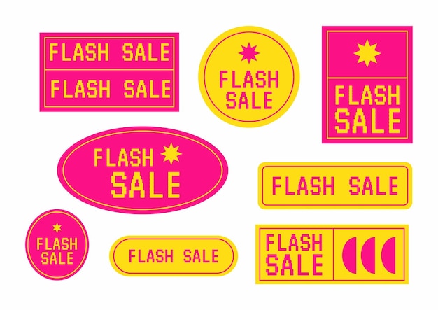 Un conjunto de pegatinas amarillas y rosas con venta flash en ellas Cool Trendy Shopping Stickers Pack