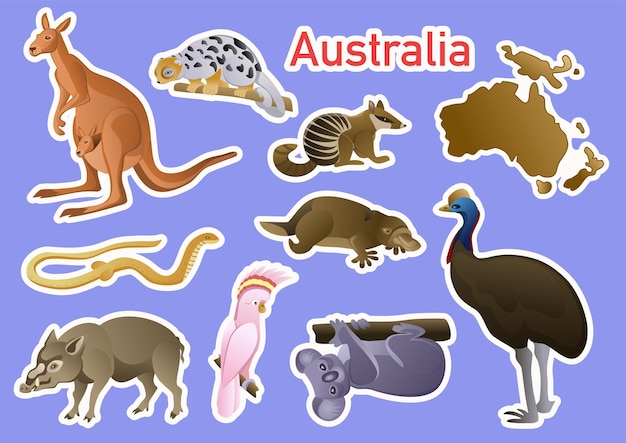 Vector conjunto de pegatinas de animales de australia