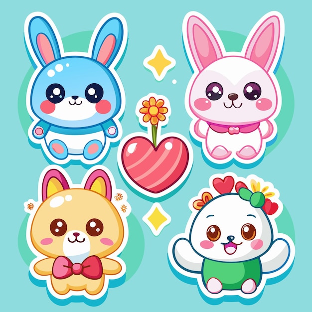 Conjunto de pegatinas de animales de dibujos animados
