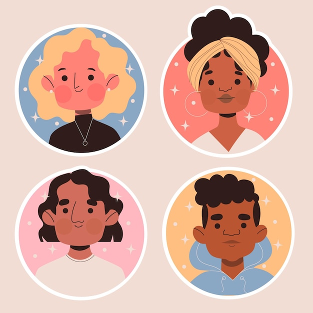 Vector conjunto de pegatinas de avatar de personas creativas